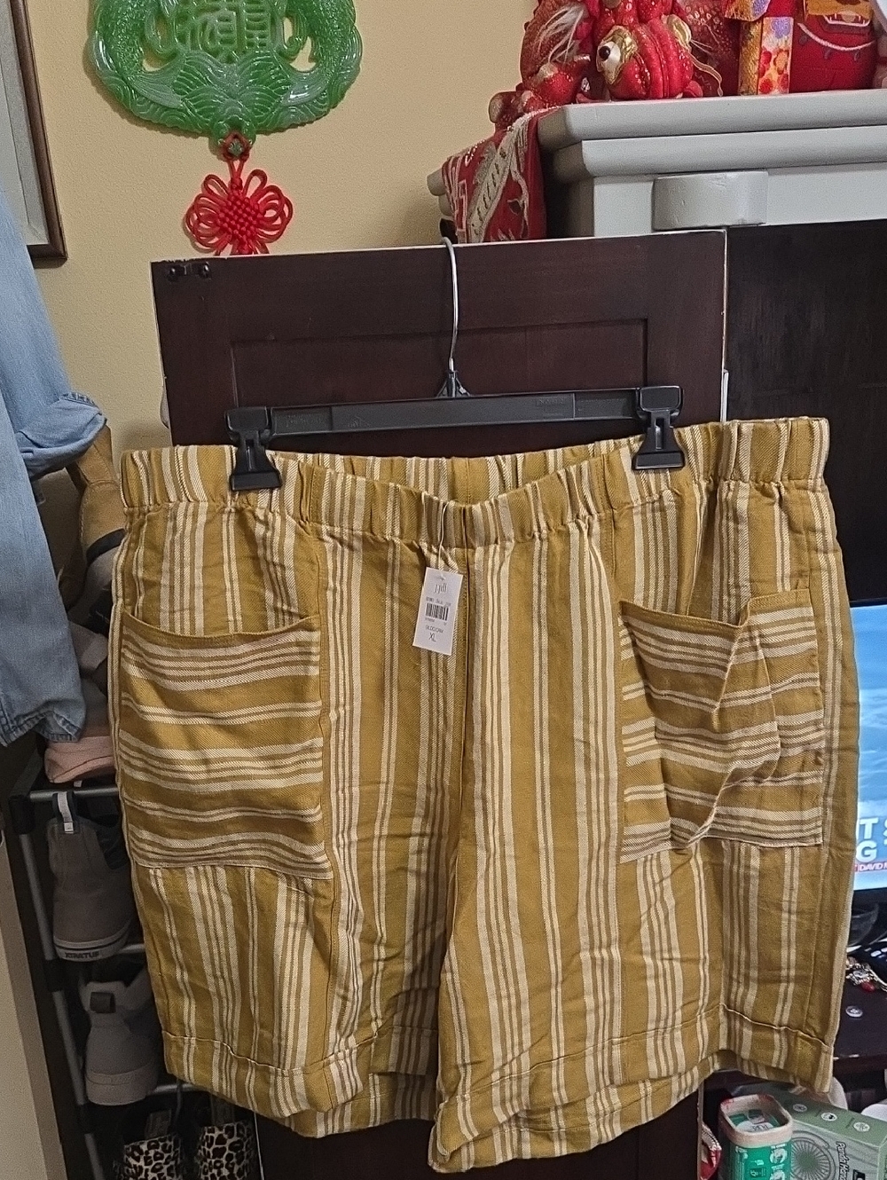 J. Jill Mustard Yellow and Cream Striped Shorts